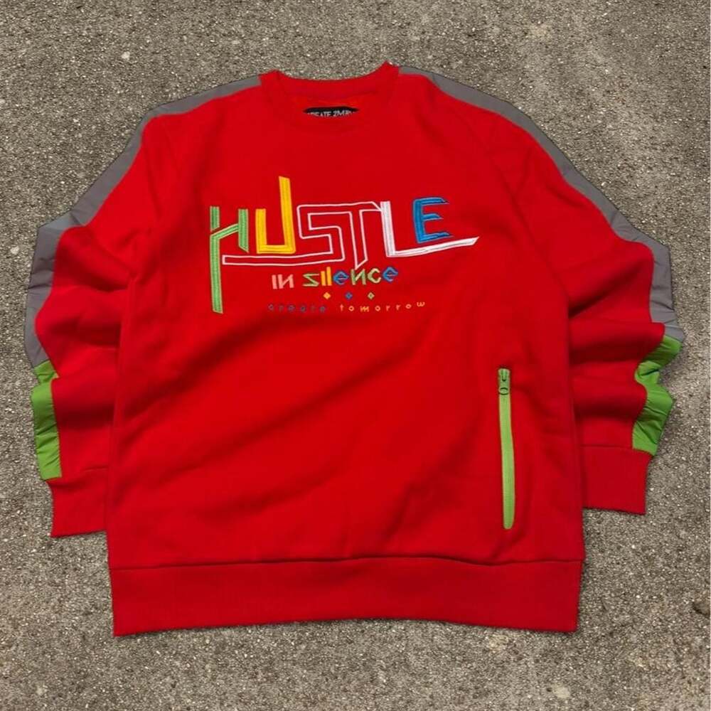 CREATE 2MRW Hustle In Silence Embroidered Graphic Sweatshirt Red Size M